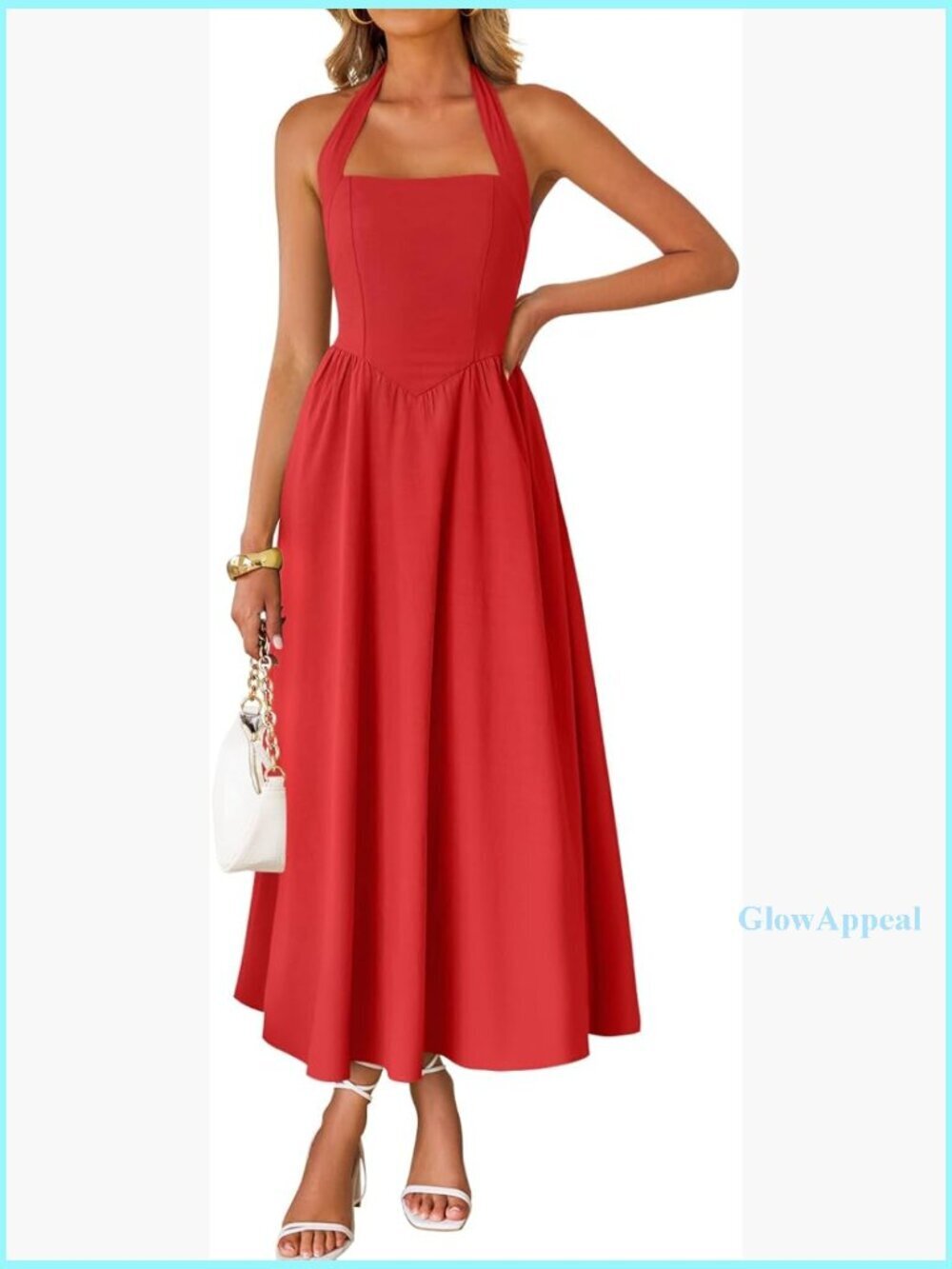 Sleeveless Halter Midi Dress Off Shoulder High Waist Flowy Beach Wedding Guest